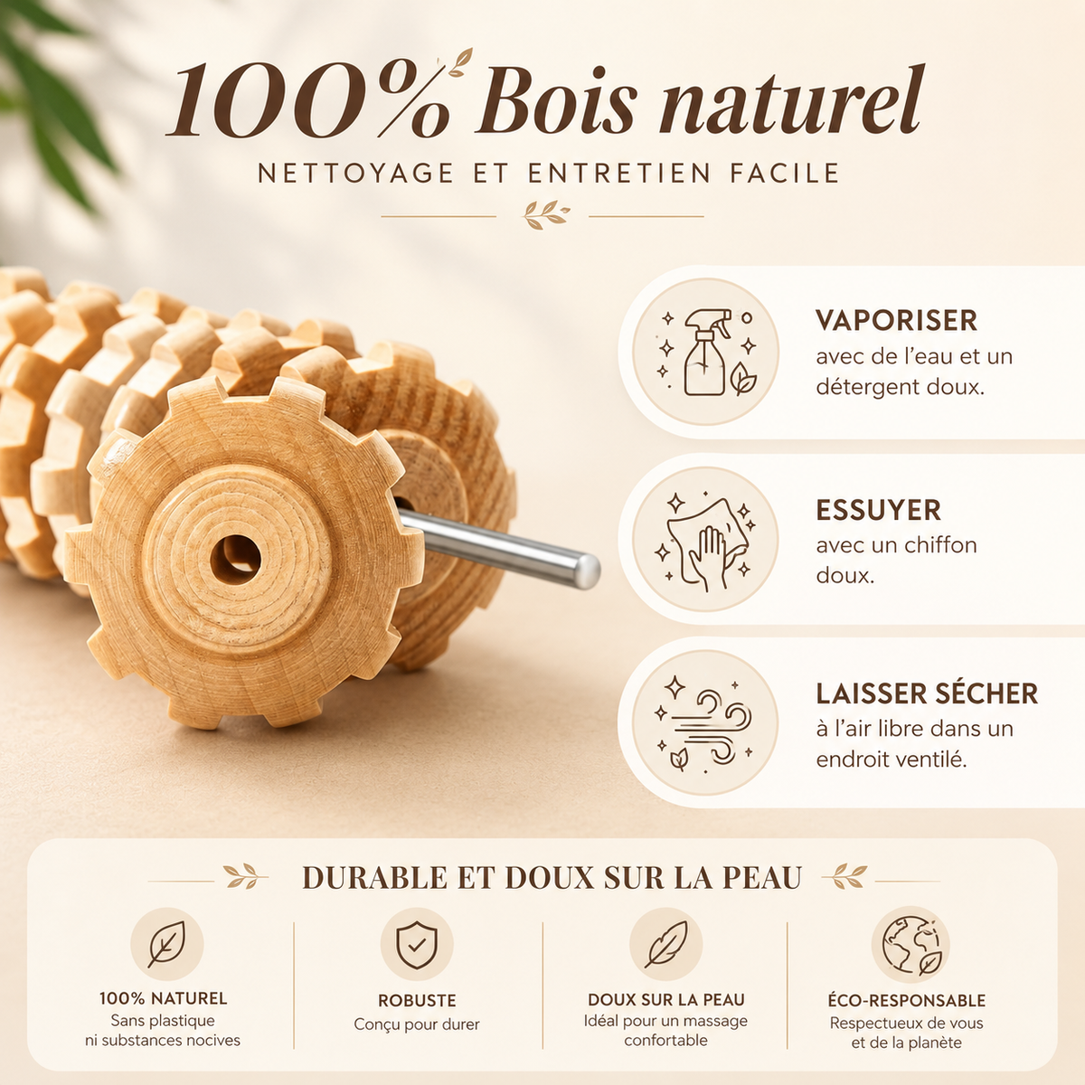 Rouleau Drainant en Bois